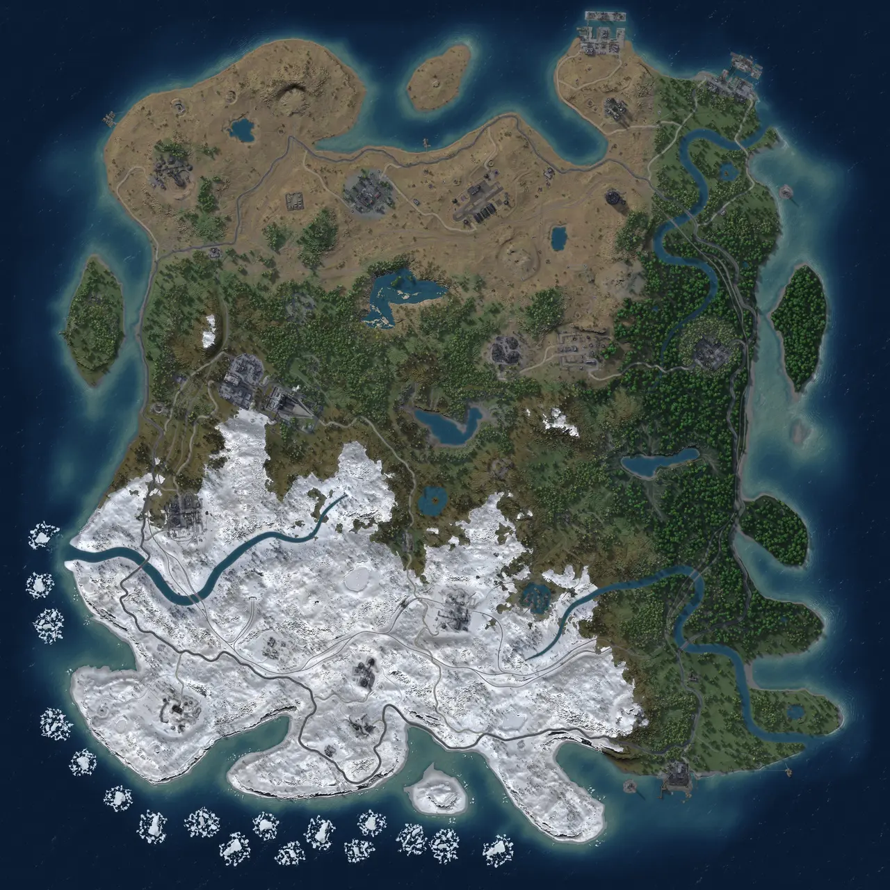 Rust Map: Procedural Map, Size: 4500, Seed: 1377699477, 19 Monuments