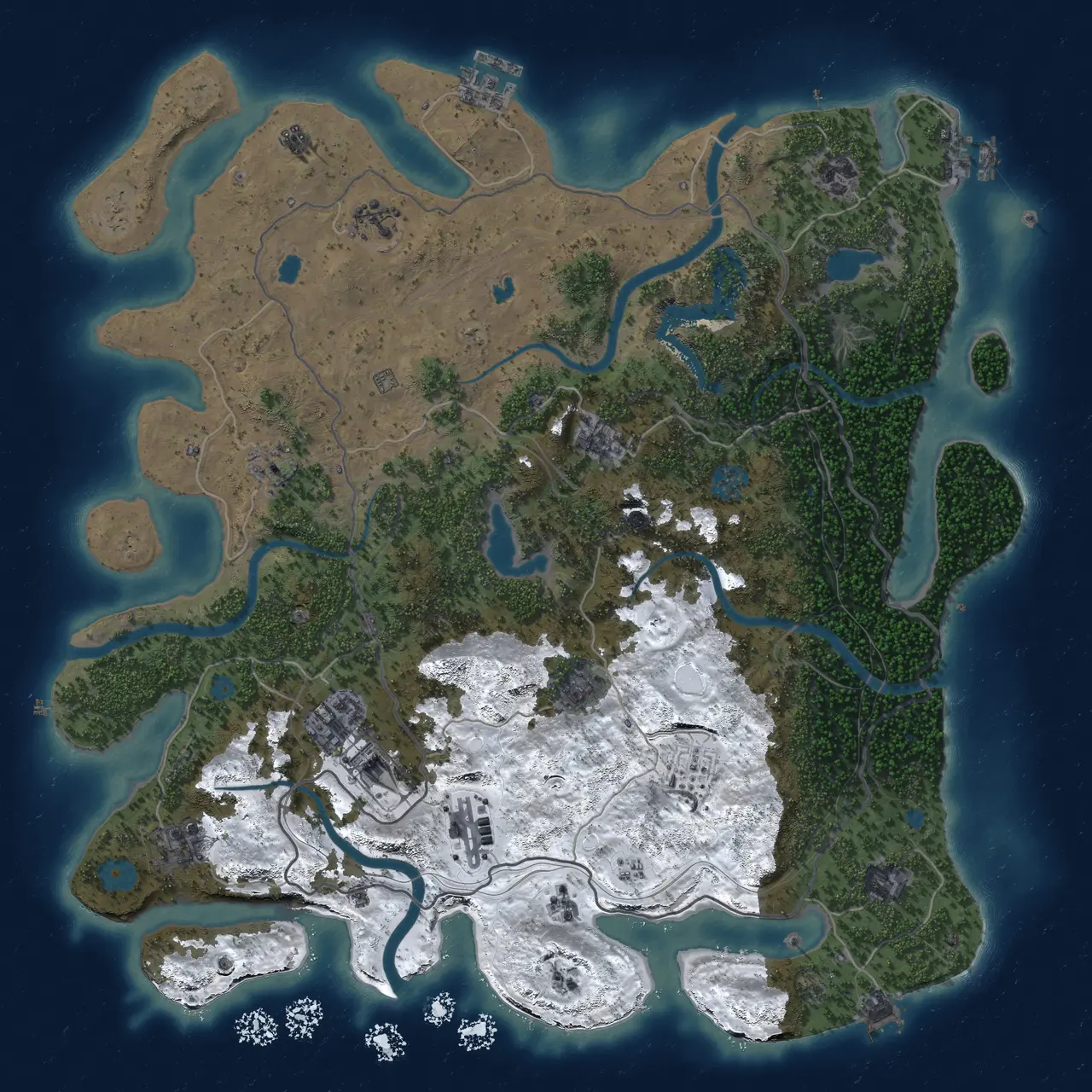 Rust Map: Procedural Map, Size: 4500, Seed: 1350212567, 19 Monuments