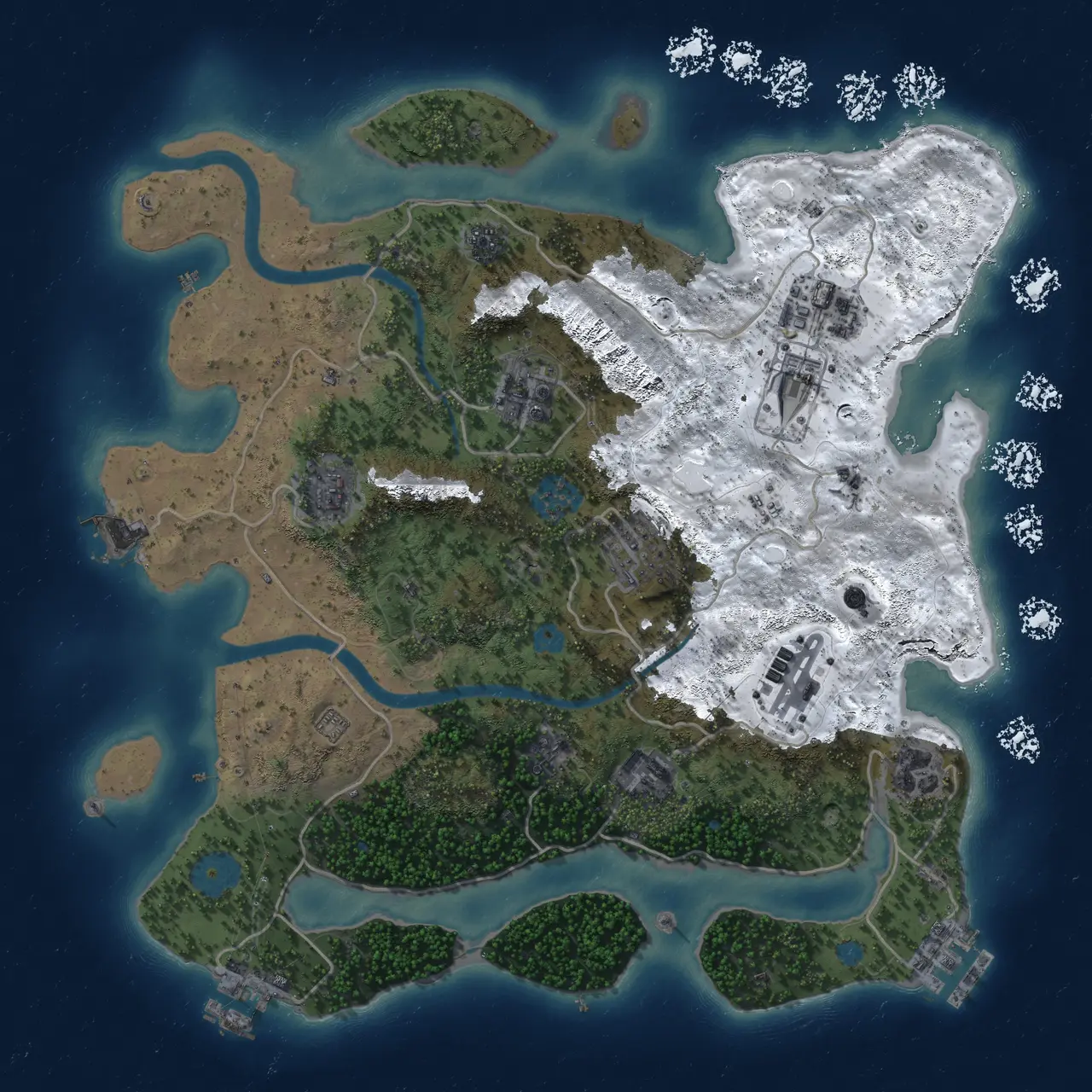 Rust Map: Procedural Map, Size: 3500, Seed: 1102545833, 16 Monuments