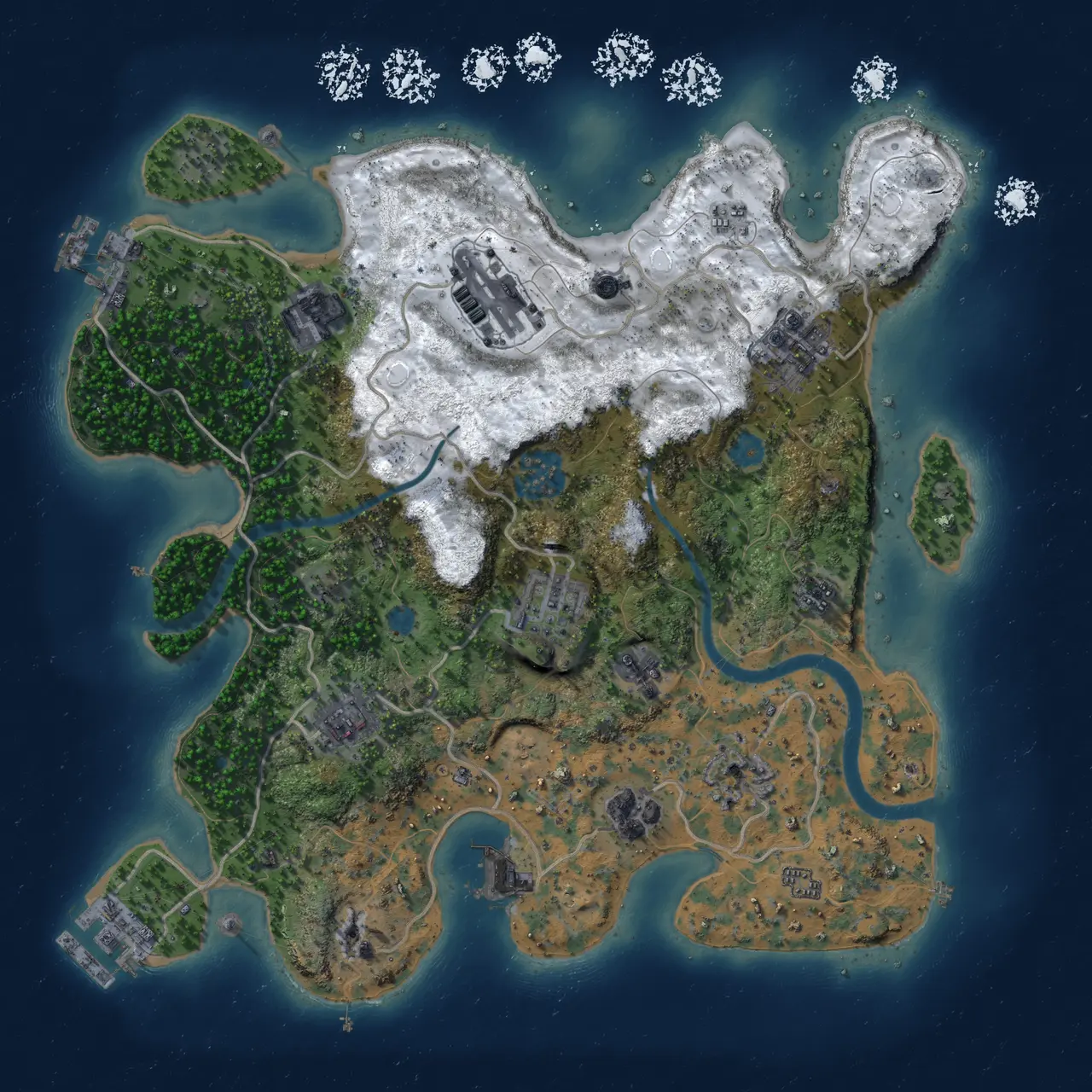 Rust Map: Procedural Map, Size: 3200, Seed: 1, 16 Monuments