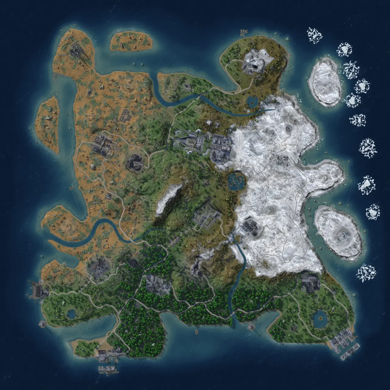 Rust Map: Procedural Map, Size: 3500, Seed: 991864, 17 Monuments
