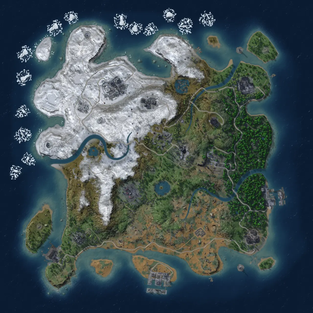 Rust Map: Procedural Map, Size: 3200, Seed: 1355552630, 15 Monuments
