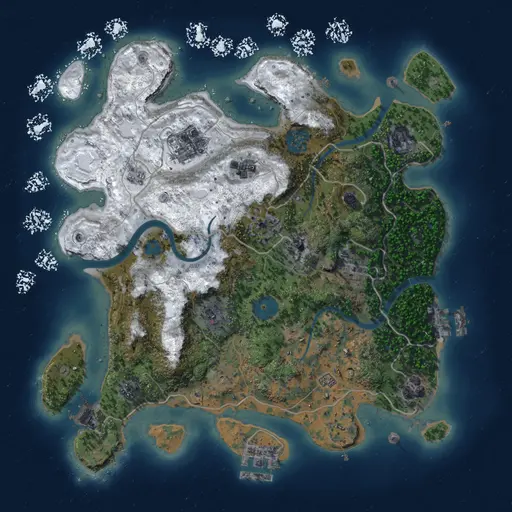 Thumbnail Rust Map: Procedural Map, Size: 3200, Seed: 1355552630, 15 Monuments