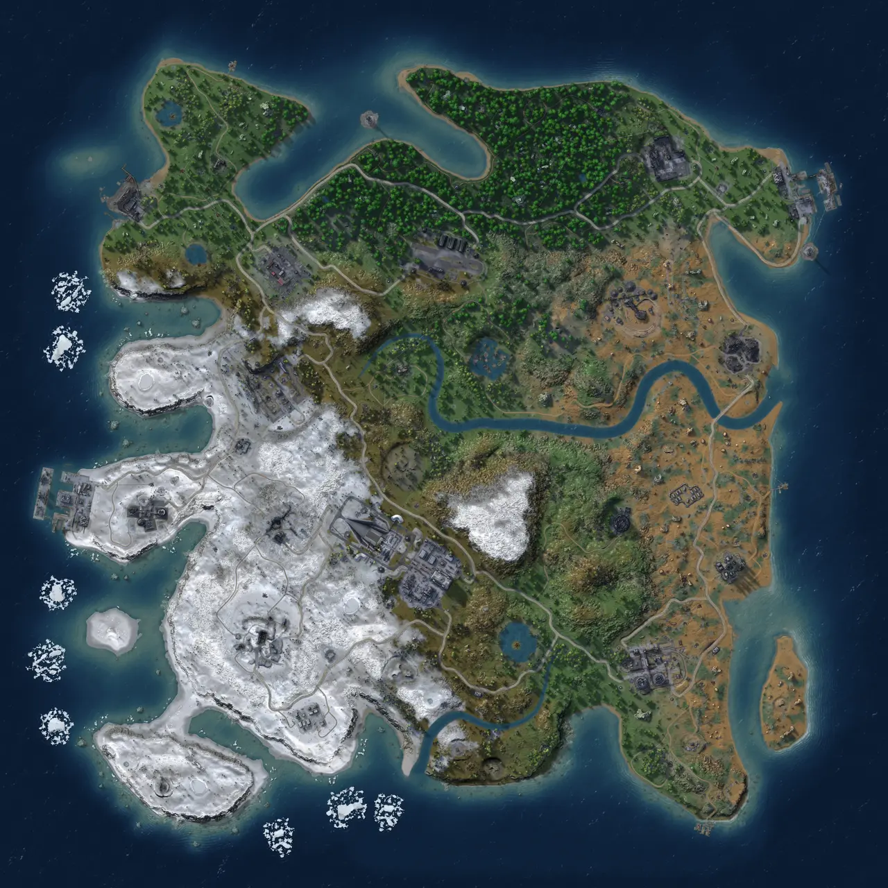 Rust Map: Procedural Map, Size: 3500, Seed: 945003407, 18 Monuments