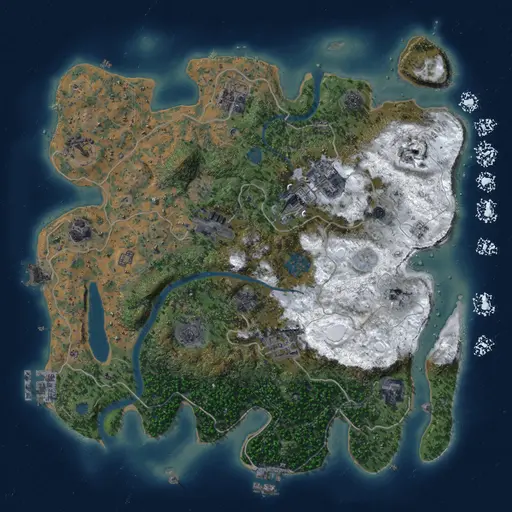 Thumbnail Rust Map: Procedural Map, Size: 3500, Seed: 5555, 18 Monuments