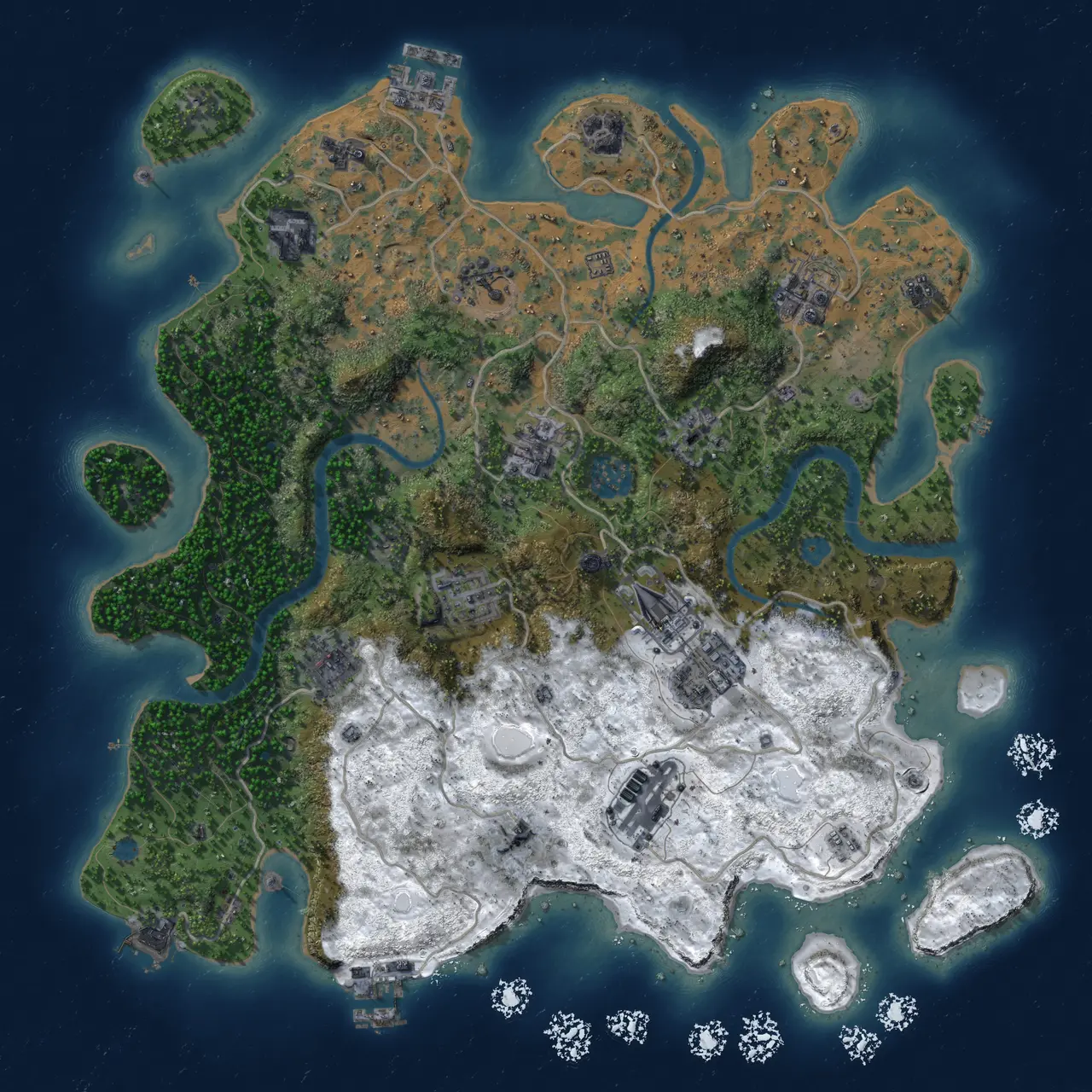 Rust Map: Procedural Map, Size: 3800, Seed: 2021265262, 19 Monuments