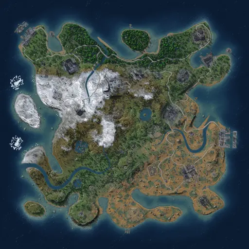 Thumbnail Rust Map: Procedural Map, Size: 3000, Seed: 1234567, 14 Monuments