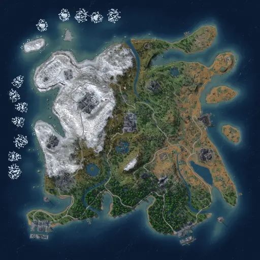 Thumbnail Rust Map: Procedural Map, Size: 3000, Seed: 612351, 14 Monuments