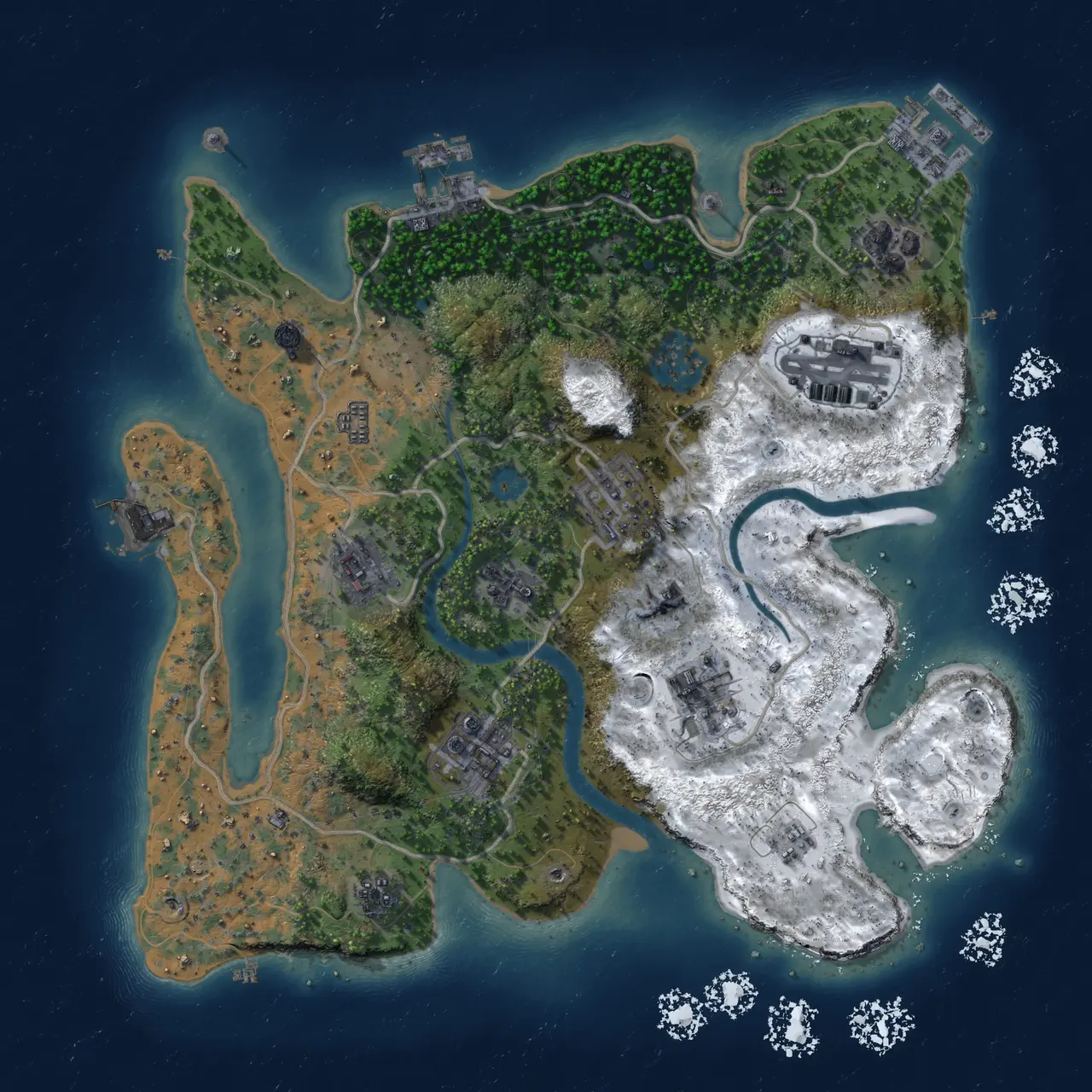 Rust Map: Procedural Map, Size: 3000, Seed: 28524, 16 Monuments