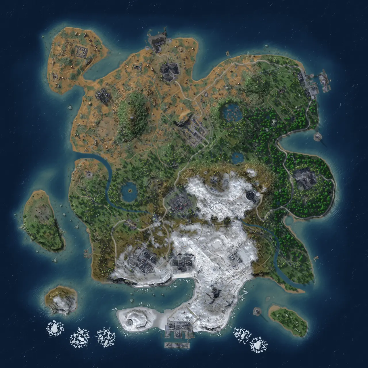 Rust Map: Procedural Map, Size: 3000, Seed: 2262, 14 Monuments