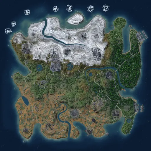 Thumbnail Rust Map: Procedural Map, Size: 3500, Seed: 1040175564, 18 Monuments