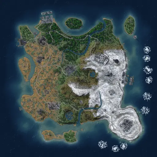 Thumbnail Rust Map: Procedural Map, Size: 3000, Seed: 1137574153, 15 Monuments