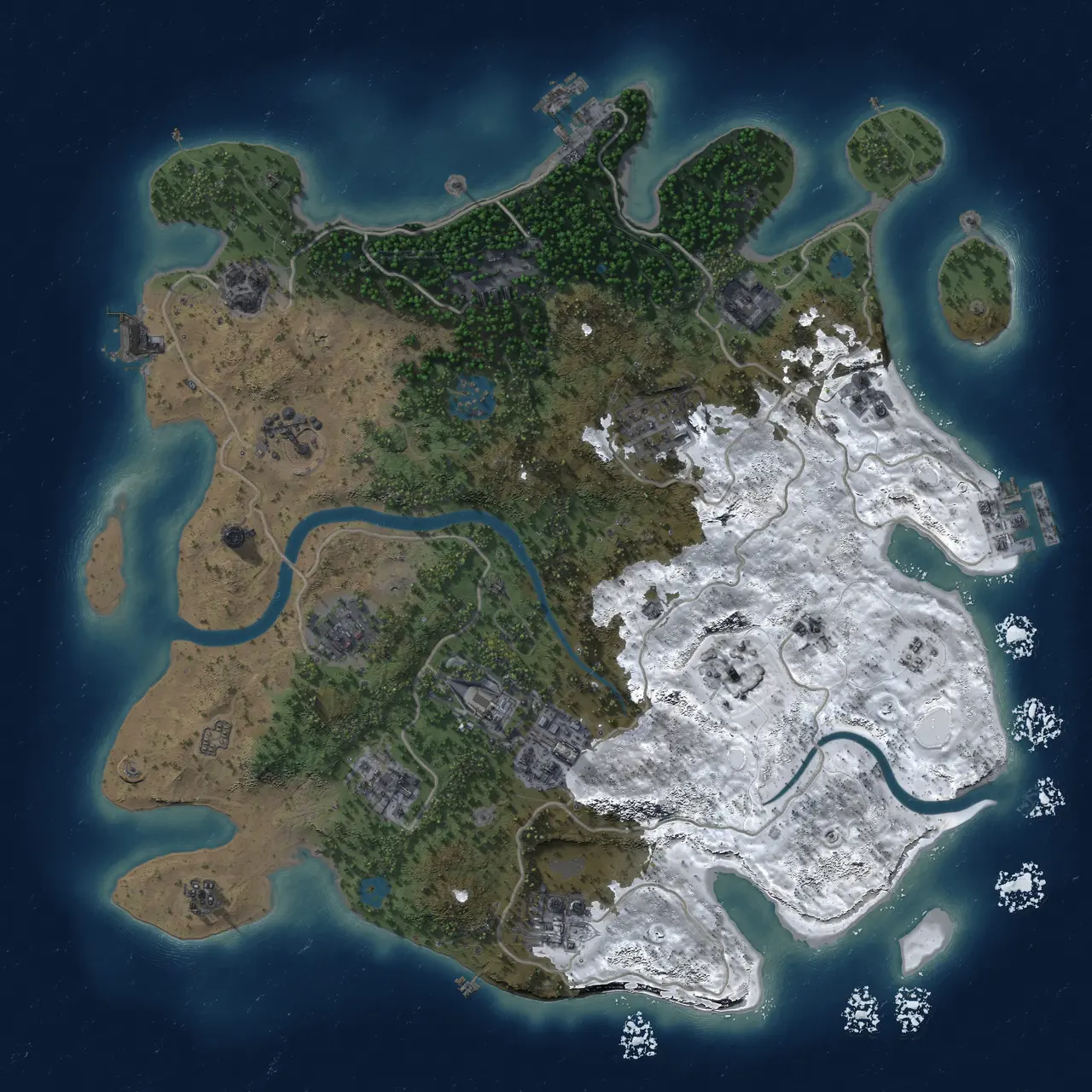 Rust Map: Procedural Map, Size: 3500, Seed: 44596166, 19 Monuments