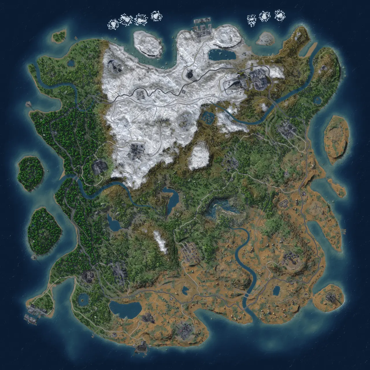 Rust Map: Procedural Map, Size: 4500, Seed: 2058991230, 19 Monuments