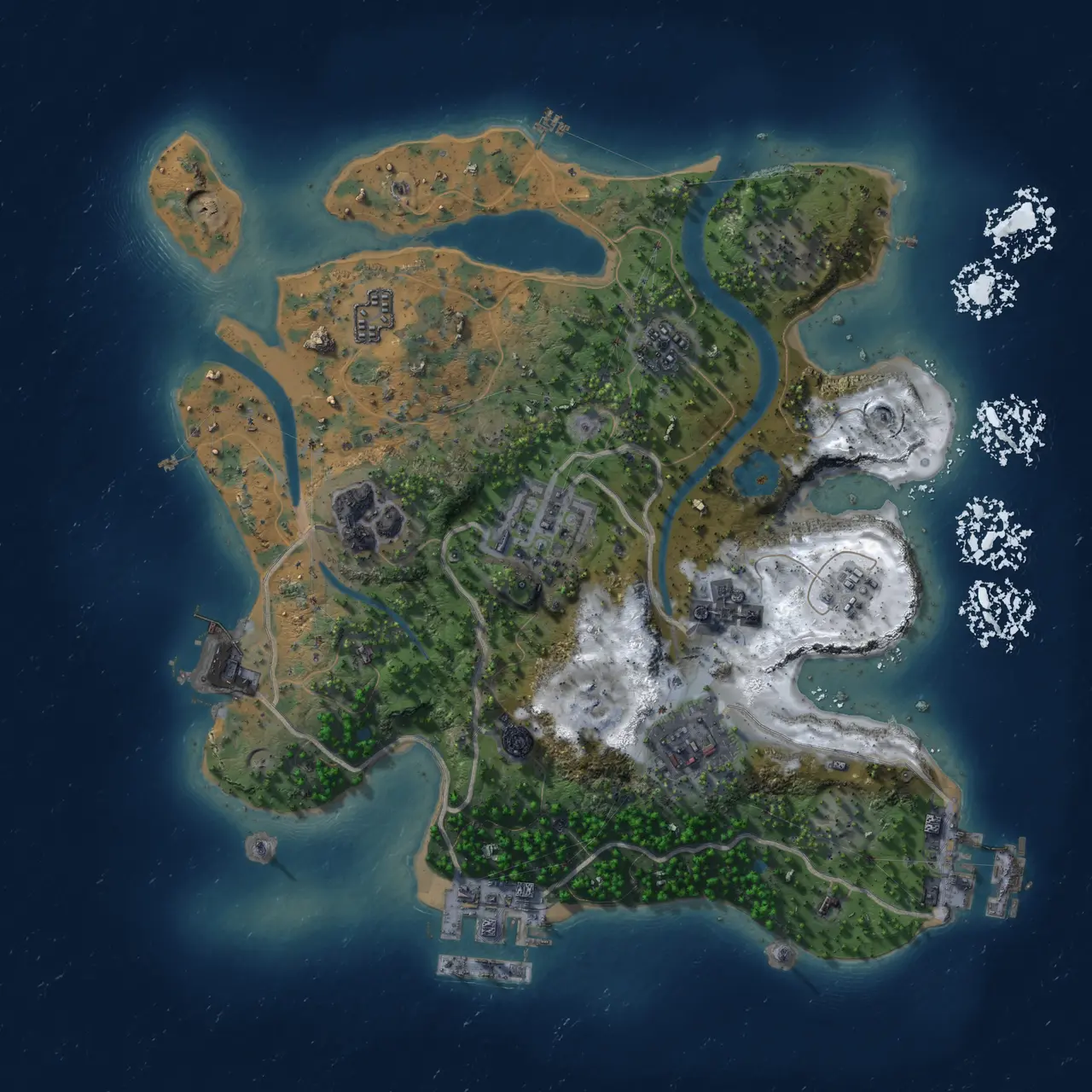 Rust Map: Procedural Map, Size: 2400, Seed: 118217541, 12 Monuments