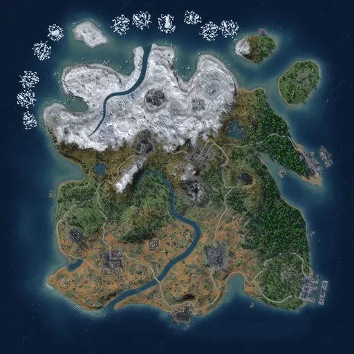 Thumbnail Rust Map: Procedural Map, Size: 3000, Seed: 16887265, 14 Monuments