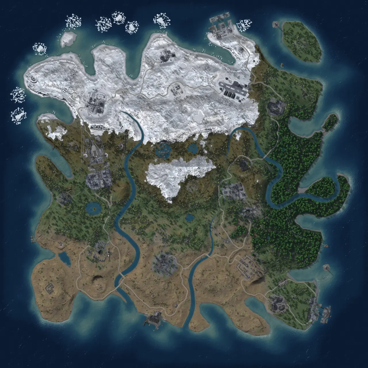 Rust Map: Procedural Map, Size: 3700, Seed: 221076101, 18 Monuments