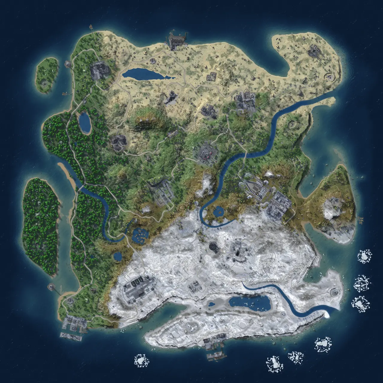 Rust Map: Procedural Map, Size: 3600, Seed: 1722550934, 17 Monuments
