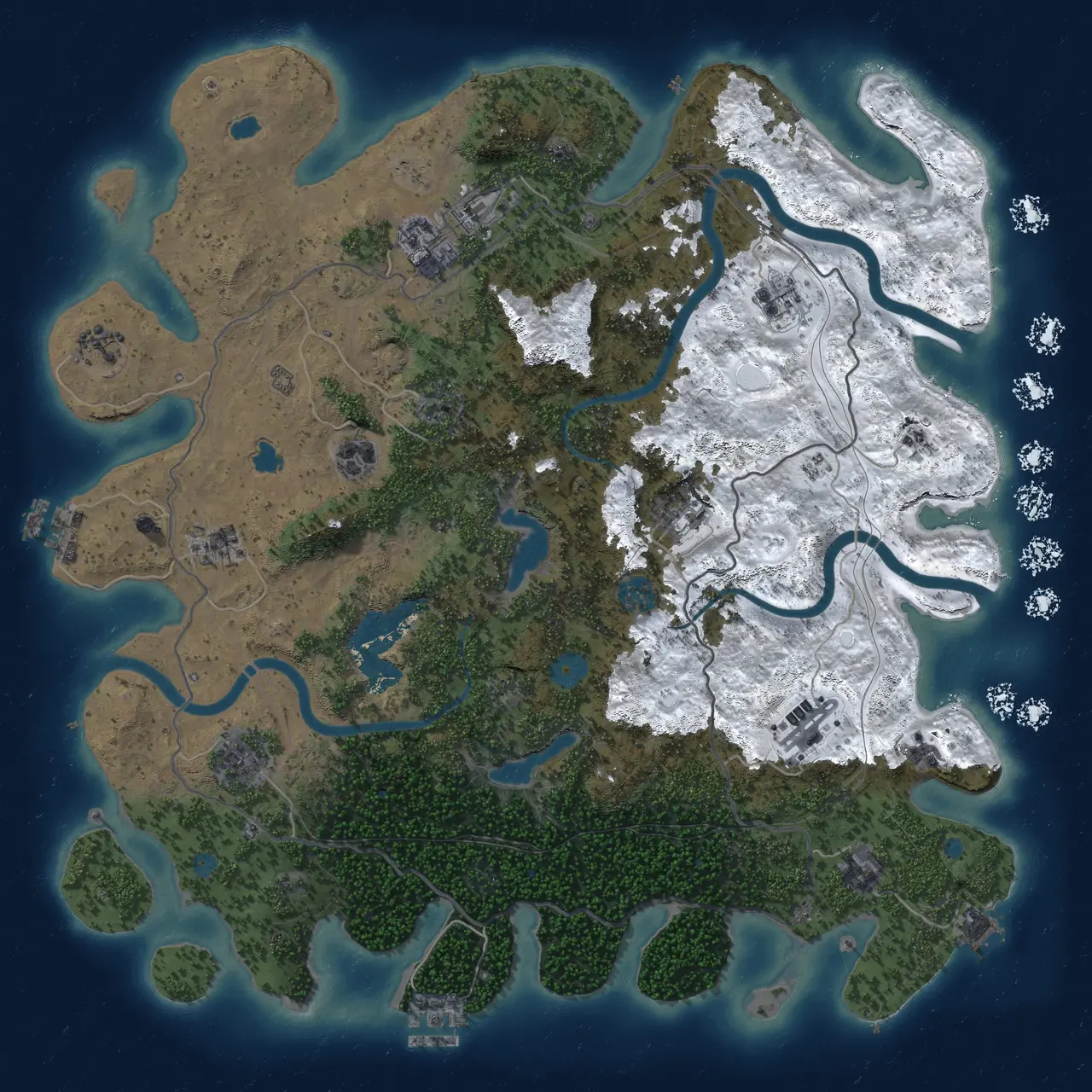 Rust Map: Procedural Map, Size: 4500, Seed: 1046203028, 19 Monuments