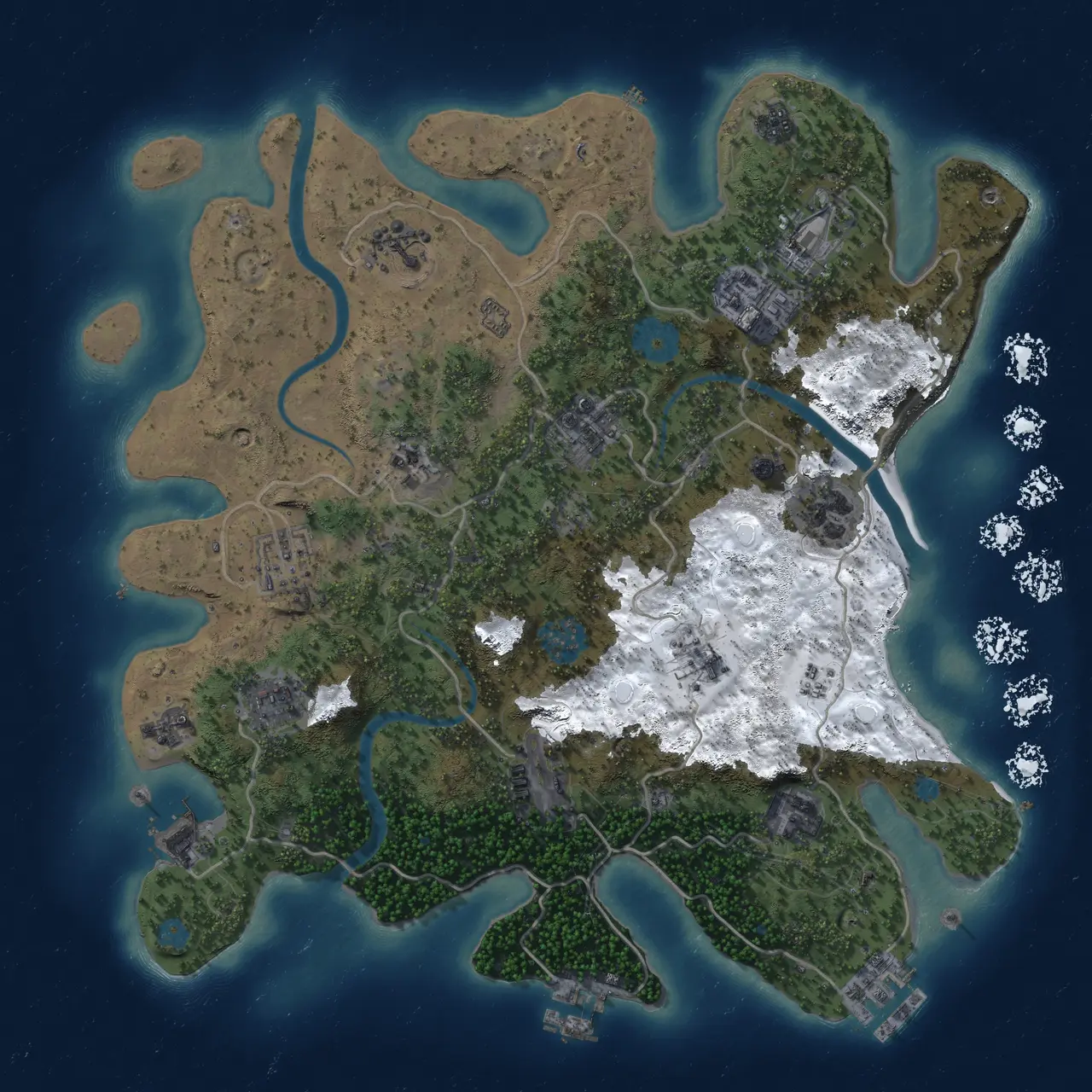 Rust Map: Procedural Map, Size: 3500, Seed: 1318789159, 18 Monuments