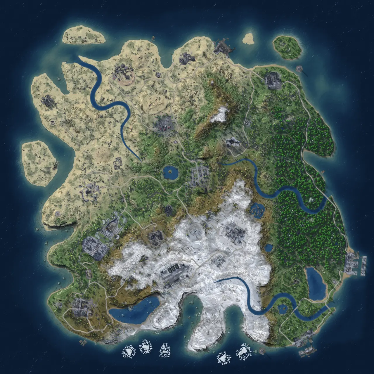 Rust Map: Procedural Map, Size: 3800, Seed: 61931376, 19 Monuments