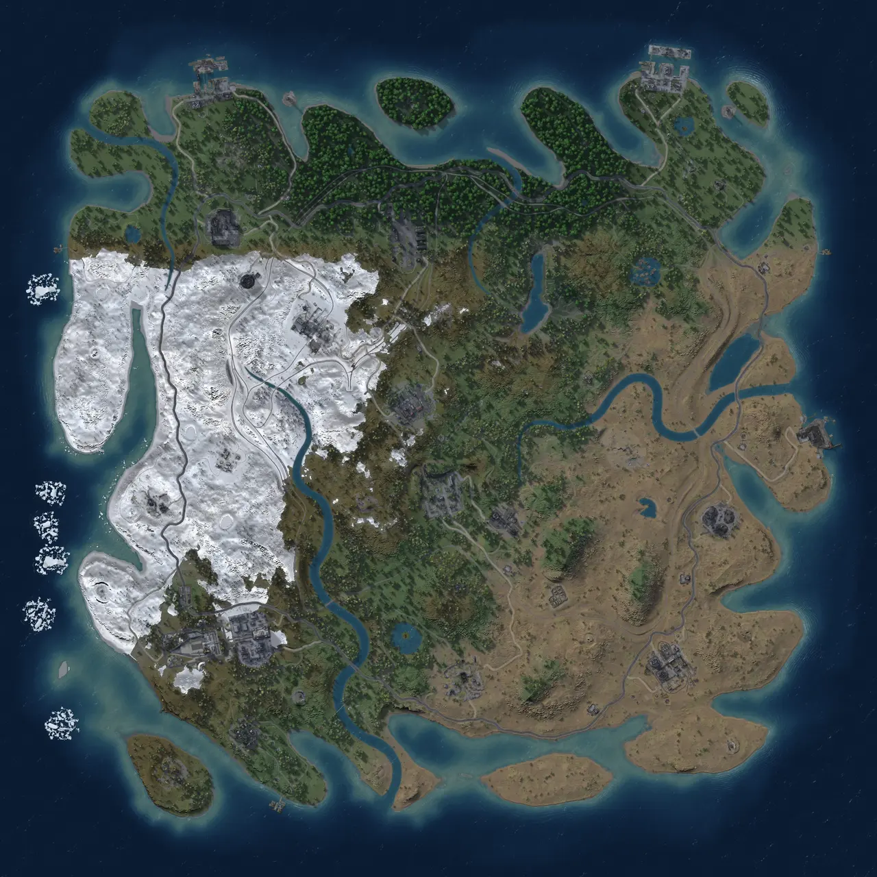 Rust Map: Procedural Map, Size: 4250, Seed: 1216311117, 18 Monuments