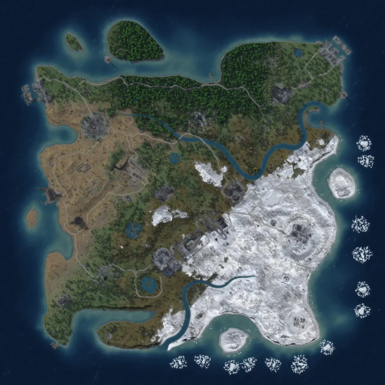 Rust Map: Procedural Map, Size: 3500, Seed: 256442826, 17 Monuments
