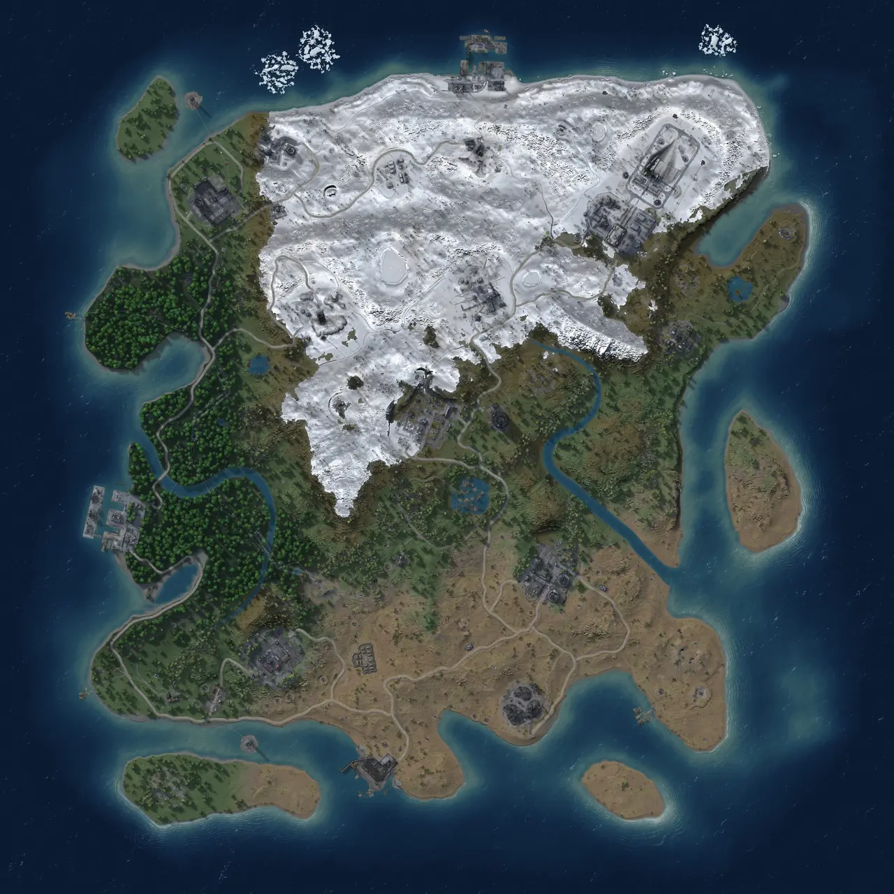 Rust Map: Procedural Map, Size: 3500, Seed: 2093979445, 17 Monuments