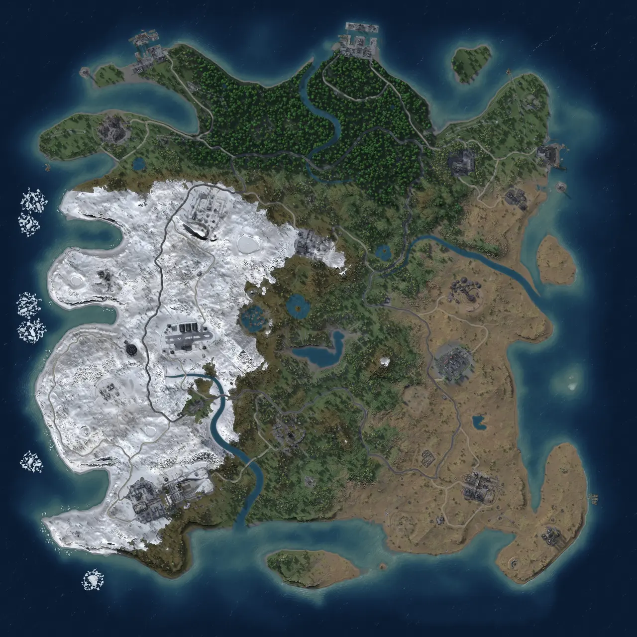 Rust Map: Procedural Map, Size: 4000, Seed: 847291650, 19 Monuments